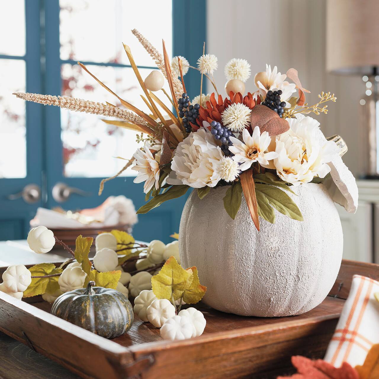Stone Texture Fall Natural Floral Pumpkin